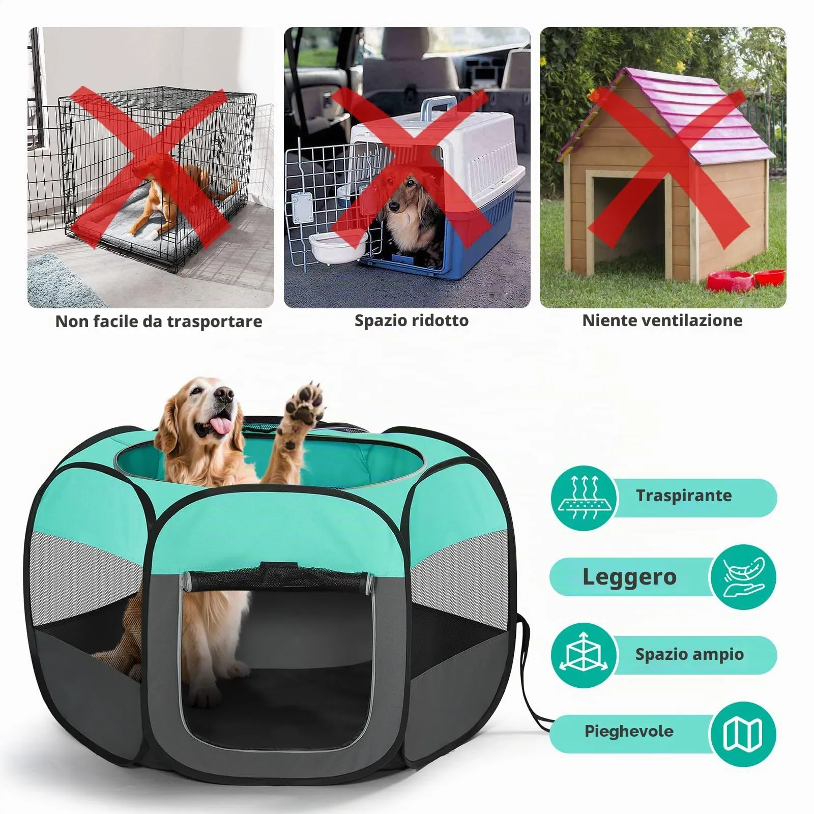 BIGWING Style Recinto per Cani e Gatti da Interno ed Esterno, 110x110x60cm - immagine 3