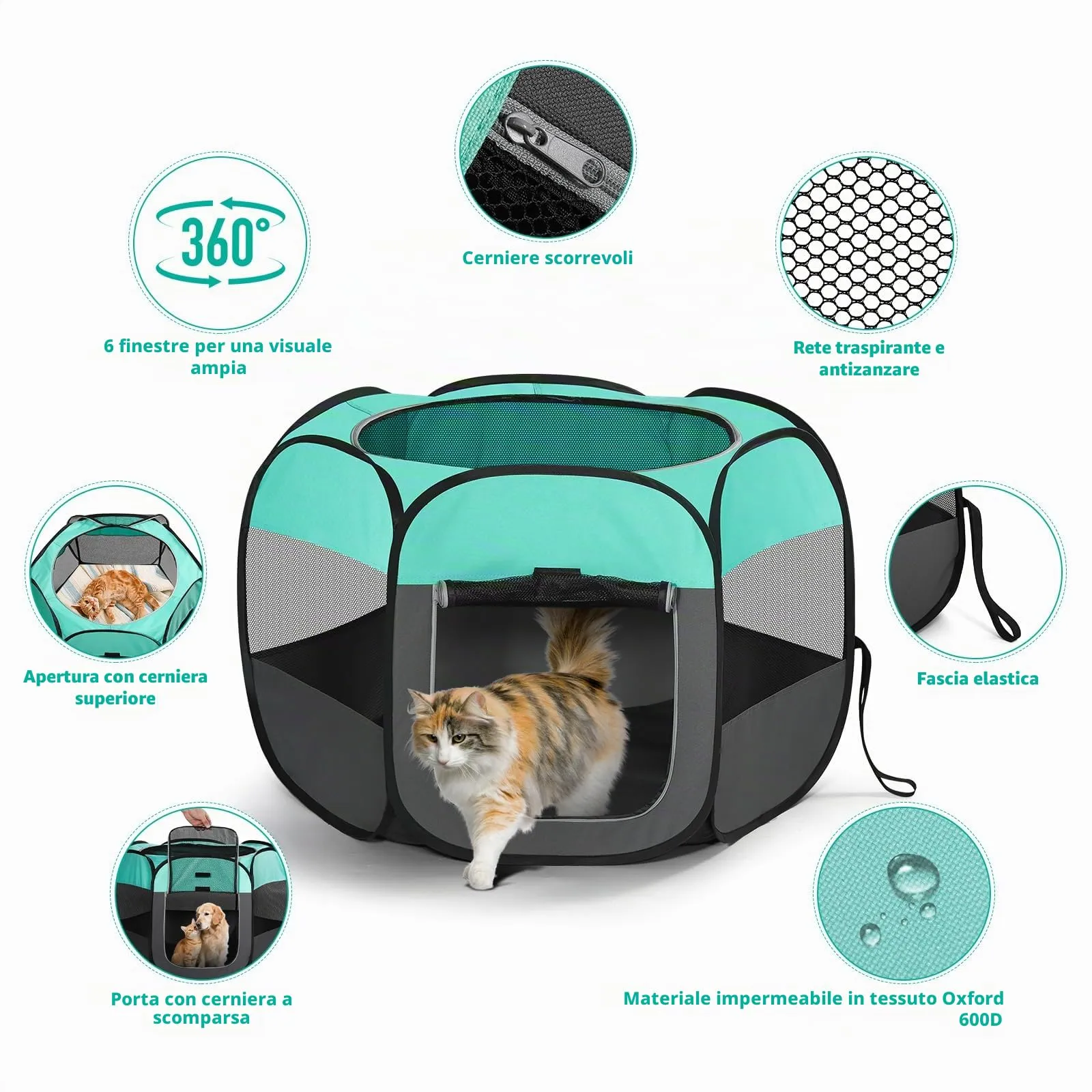 BIGWING Style Recinto per Cani e Gatti da Interno ed Esterno, 110x110x60cm - immagine 4