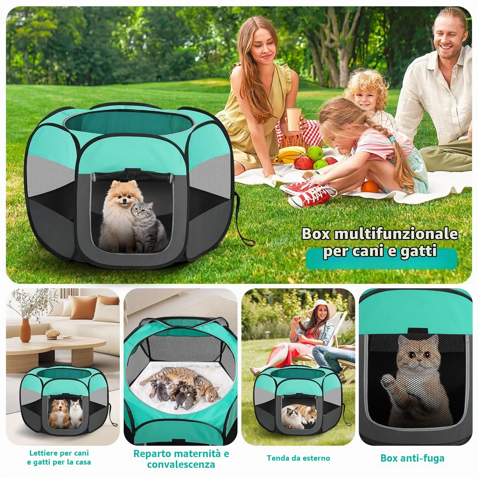 BIGWING Style Recinto per Cani e Gatti da Interno ed Esterno, 110x110x60cm - immagine 5