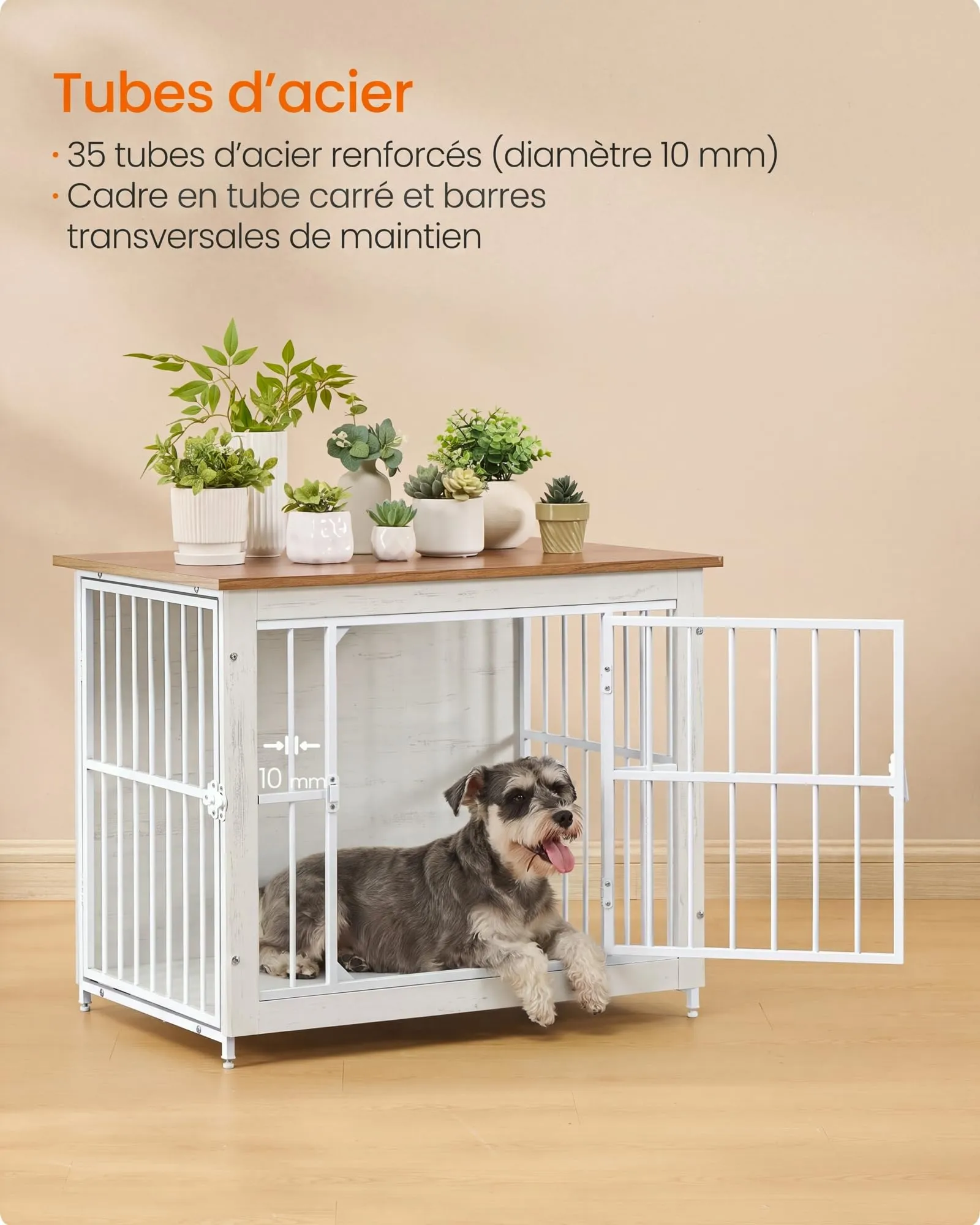 Feandrea Mobile Gabbia per Cani Moderna da Interno con Base Chiusa, 2 Porte, M, Bianco Nuvola e Marrone Miele PFC022KB01 - immagine 3