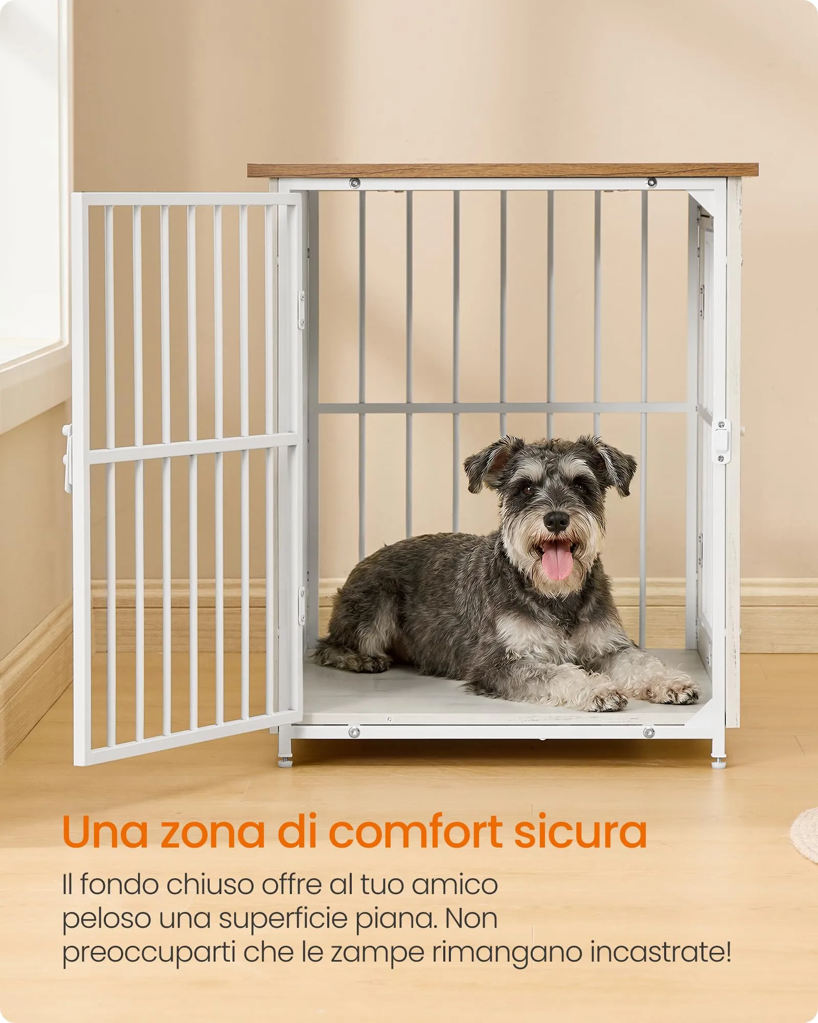 Feandrea Mobile Gabbia per Cani Moderna da Interno con Base Chiusa, 2 Porte, M, Bianco Nuvola e Marrone Miele PFC022KB01 - immagine 4