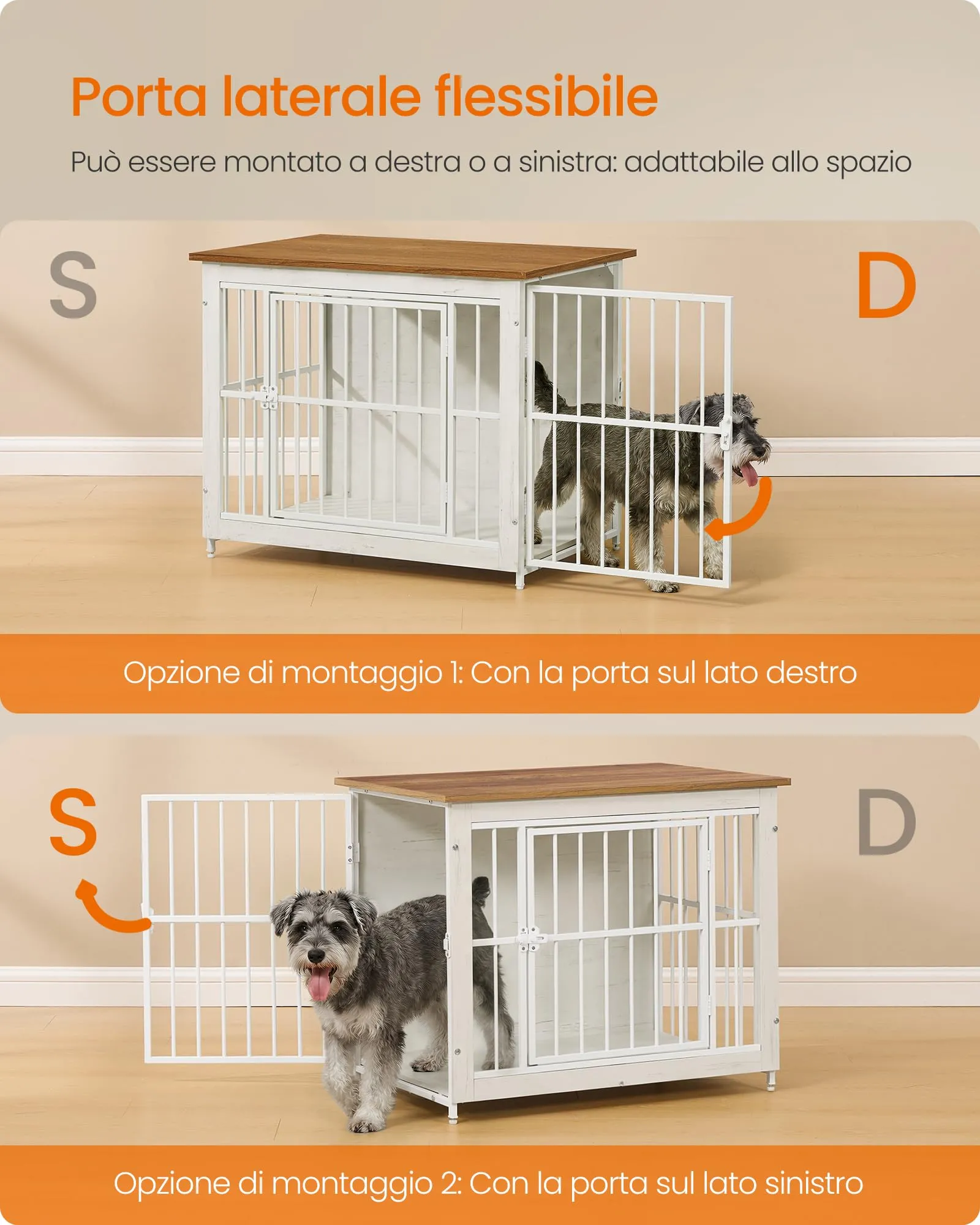 Feandrea Mobile Gabbia per Cani Moderna da Interno con Base Chiusa, 2 Porte, M, Bianco Nuvola e Marrone Miele PFC022KB01 - immagine 5