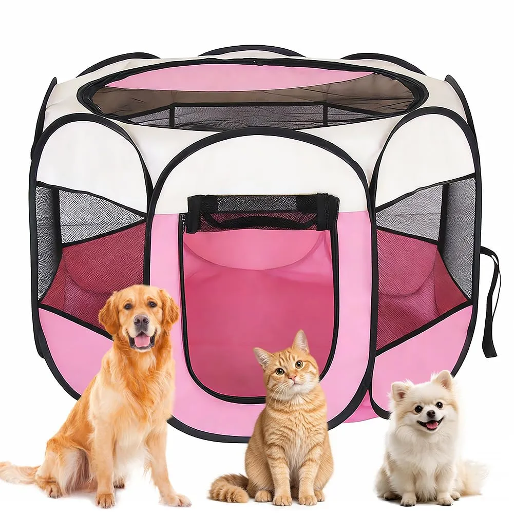 YNNHUDEEP Gabbia XXL per cuccioli e piccoli animali, Interno ed Esterno (Beige + Rosa) - immagine 1
