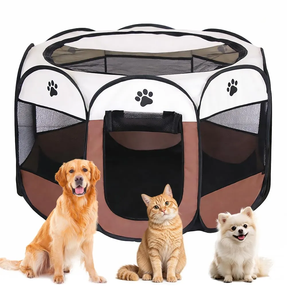 YNNHUDEEP Box per cuccioli e piccoli animali XXL, Interno ed Esterno, Marrone Caffè con impronte di zampe - immagine 1
