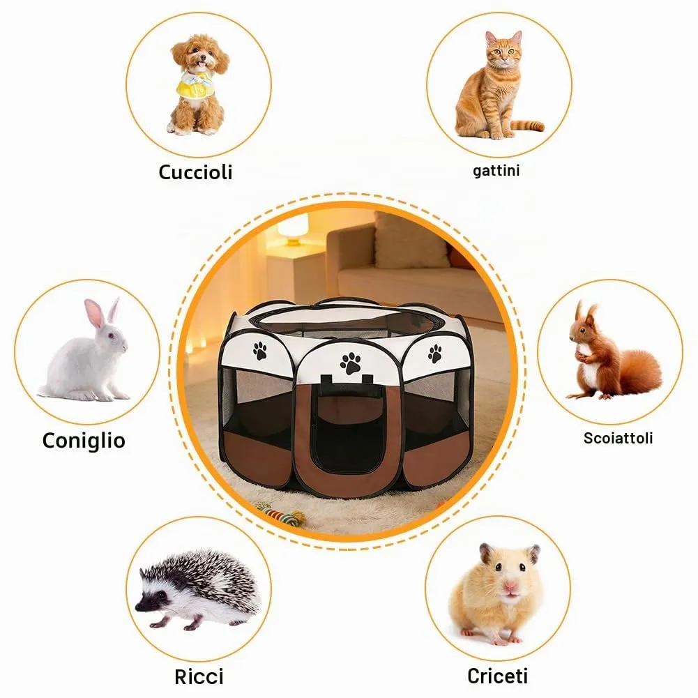 YNNHUDEEP Box per cuccioli e piccoli animali XXL, Interno ed Esterno, Marrone Caffè con impronte di zampe - immagine 2