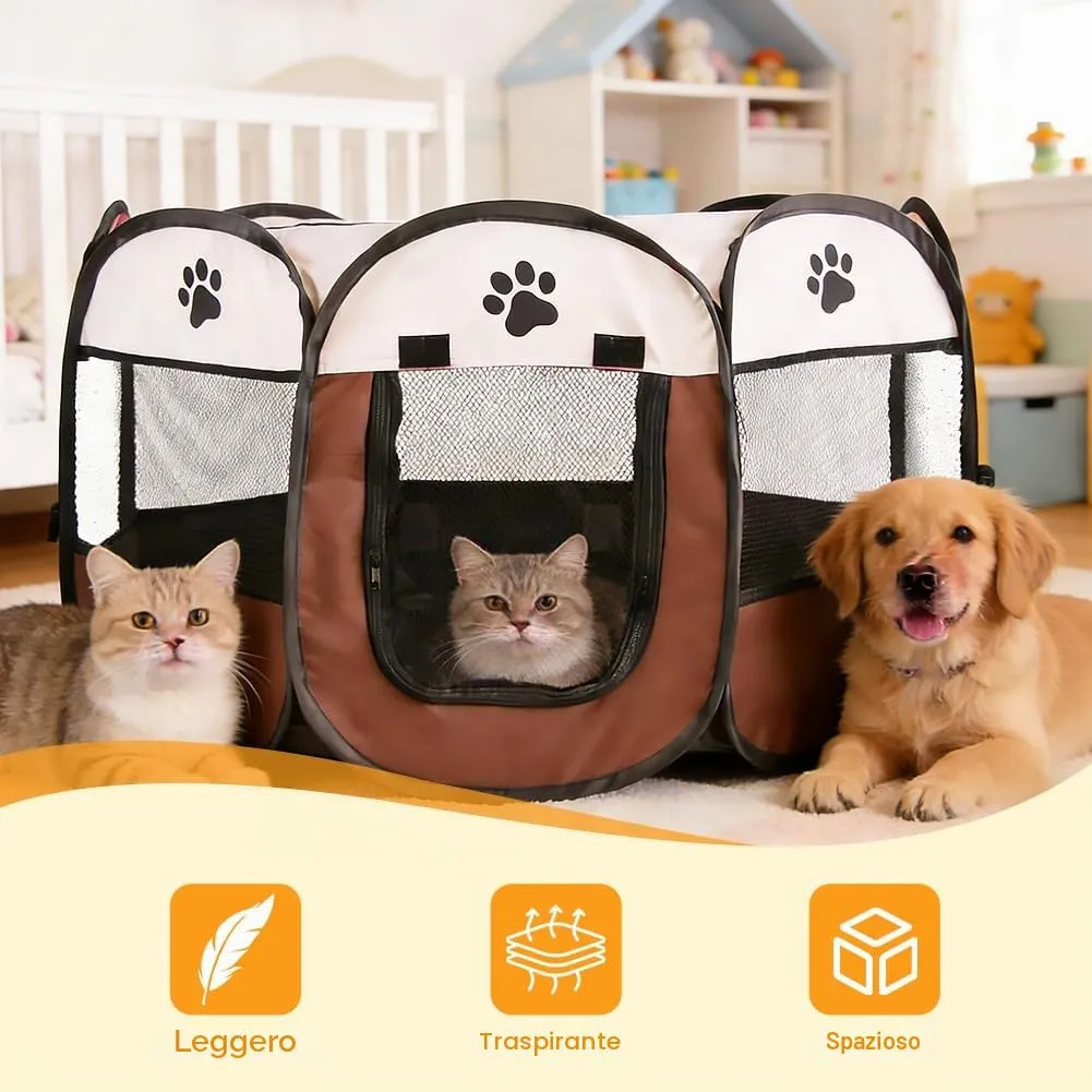 YNNHUDEEP Box per cuccioli e piccoli animali XXL, Interno ed Esterno, Marrone Caffè con impronte di zampe - immagine 3