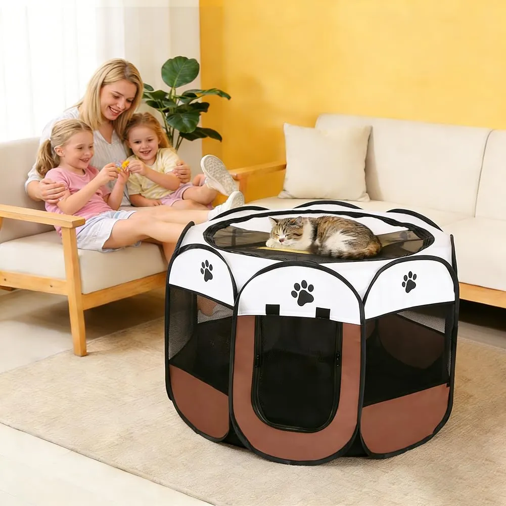 YNNHUDEEP Box per cuccioli e piccoli animali XXL, Interno ed Esterno, Marrone Caffè con impronte di zampe - immagine 4