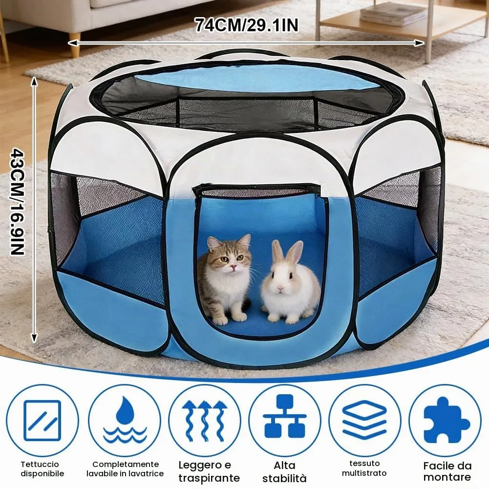 Wapasezyar Recinto pieghevole per cuccioli e piccoli animali 74x74x43cm, Blu - immagine 2