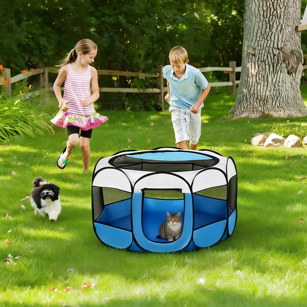 Wapasezyar Recinto pieghevole per cuccioli e piccoli animali 74x74x43cm, Blu - immagine 4