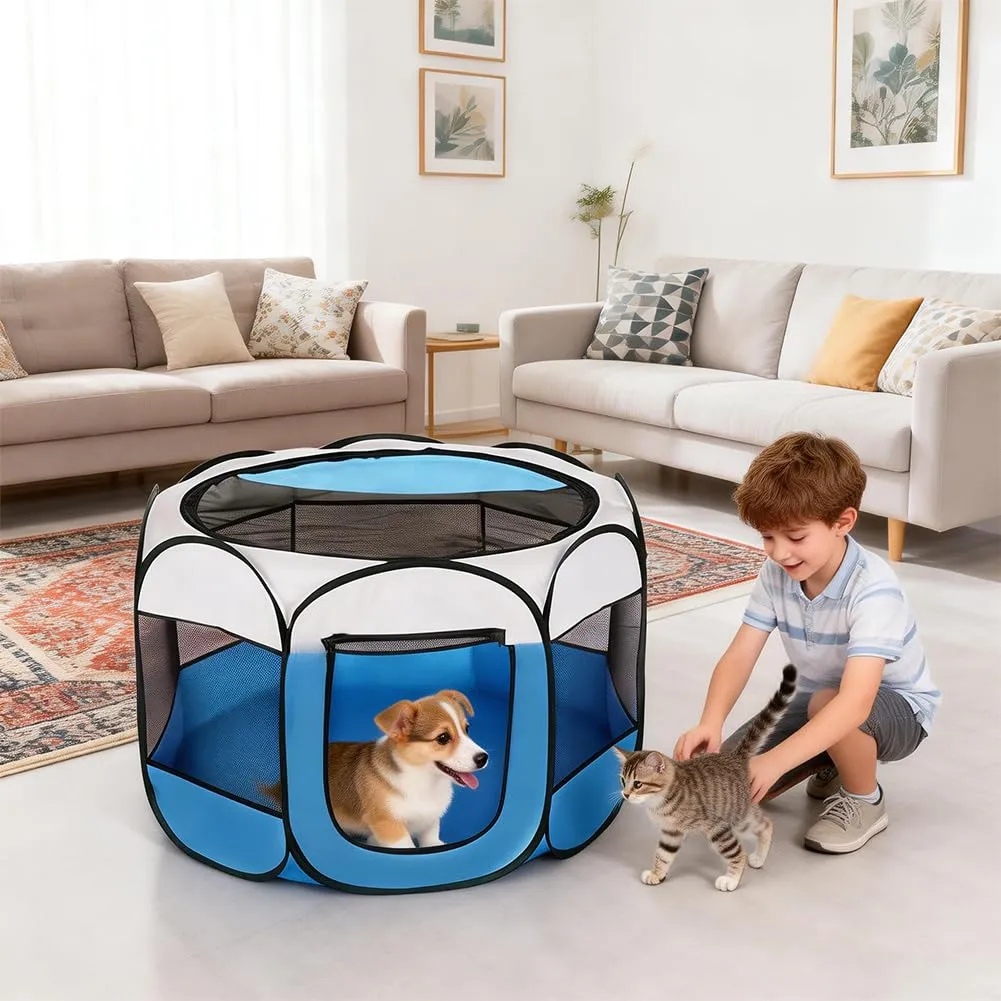 Wapasezyar Recinto pieghevole per cuccioli e piccoli animali 74x74x43cm, Blu - immagine 5