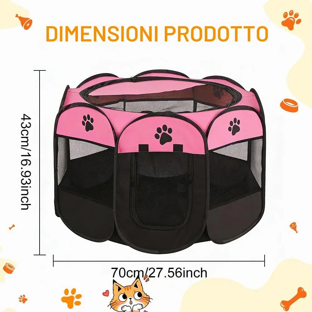 YNNHUDEEP Recinto per Cuccioli e Piccoli Animali, 74 x 74 x 43 cm, Rosso Rosa con Impronta di Zampe - immagine 2