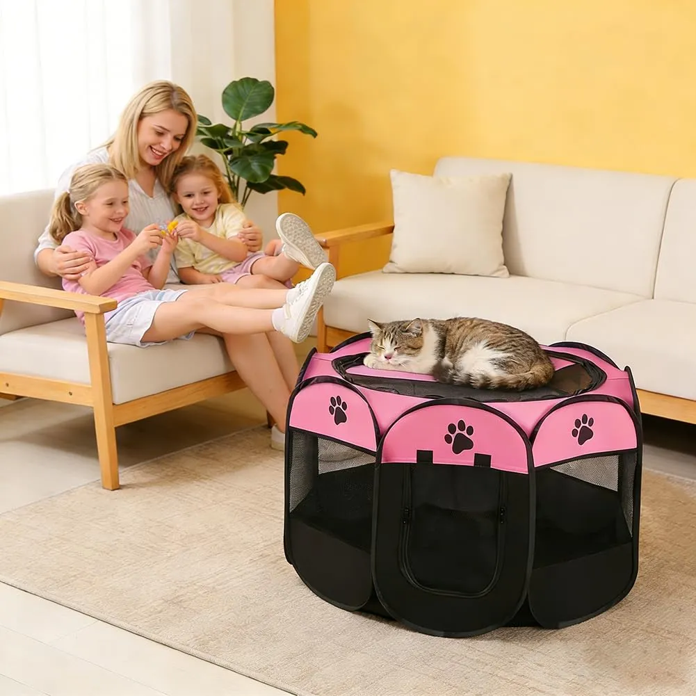 YNNHUDEEP Recinto per Cuccioli e Piccoli Animali, 74 x 74 x 43 cm, Rosso Rosa con Impronta di Zampe - immagine 5