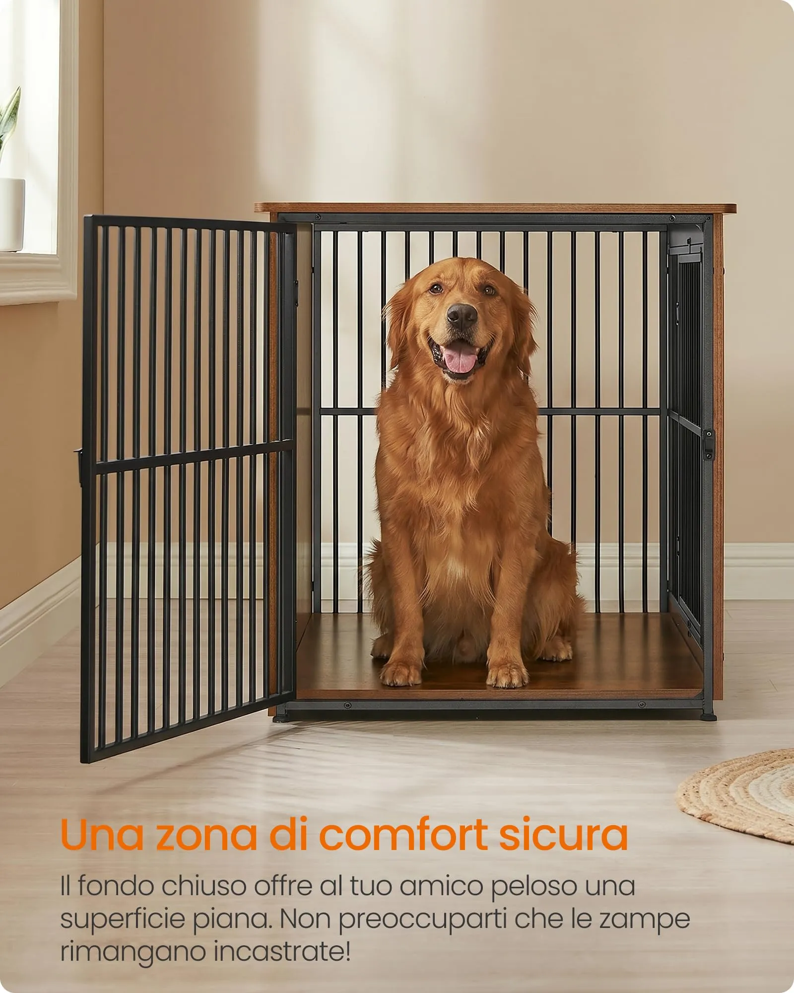 Feandrea Mobile Gabbia per Cani Industriale da Interno, Base Chiusa, 2 Porte, Taglia L, Marrone Vintage e Nero PFC024X01V1 - immagine 4