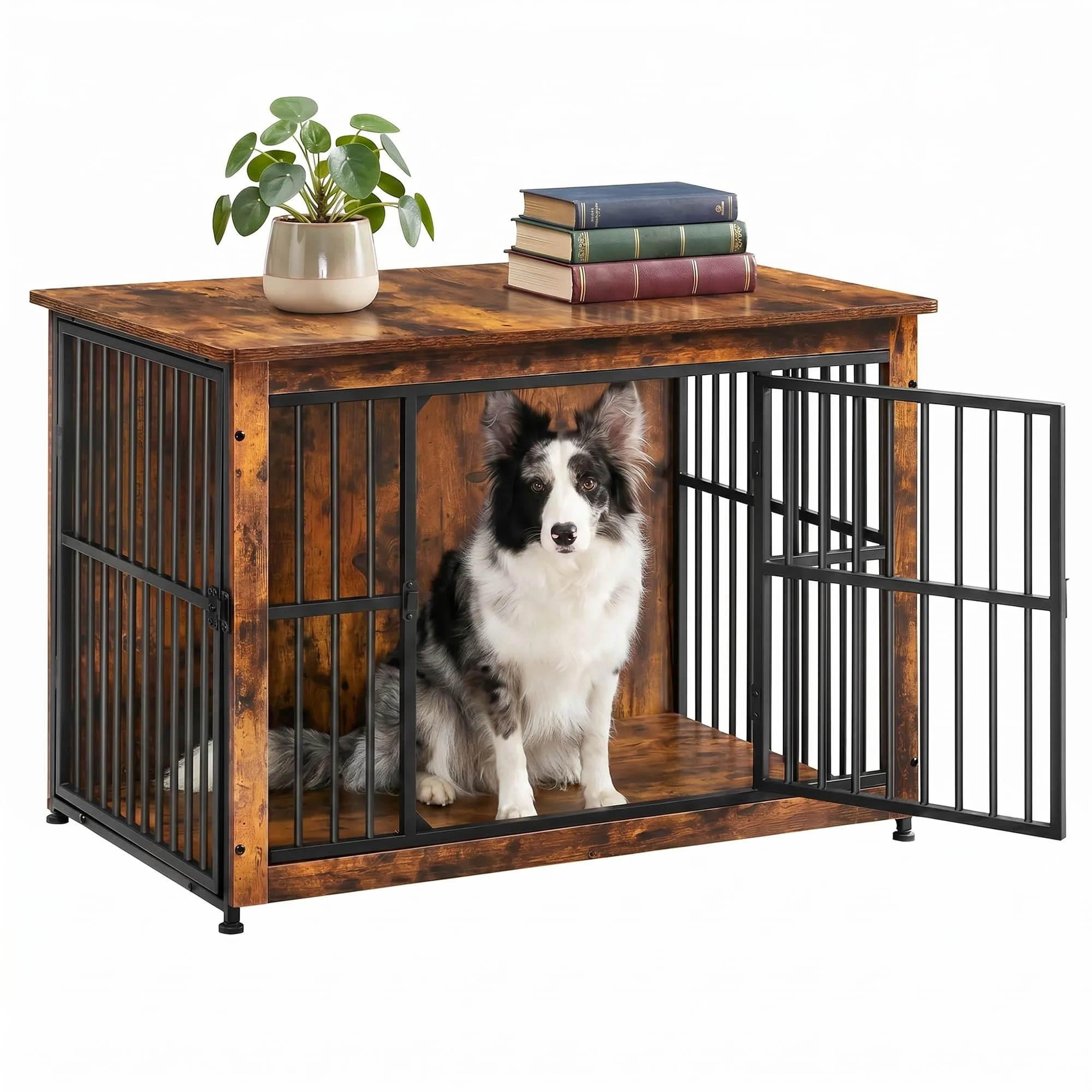 Feandrea Mobile Gabbia per Cani con Base Chiusa, 2 Porte, L, Marrone Vintage e Nero PFC023X01 - immagine 1