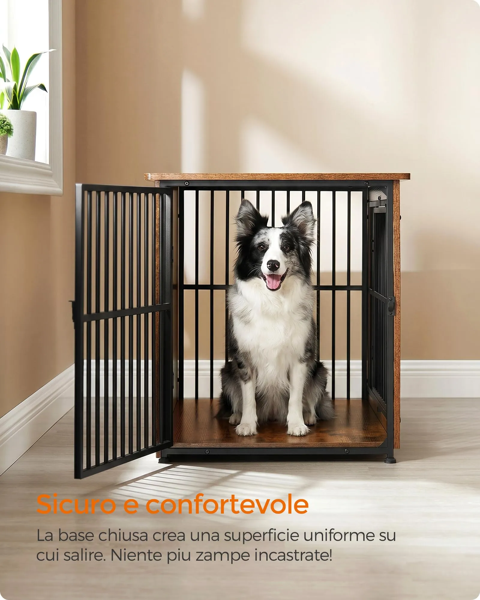 Feandrea Mobile Gabbia per Cani con Base Chiusa, 2 Porte, L, Marrone Vintage e Nero PFC023X01 - immagine 4