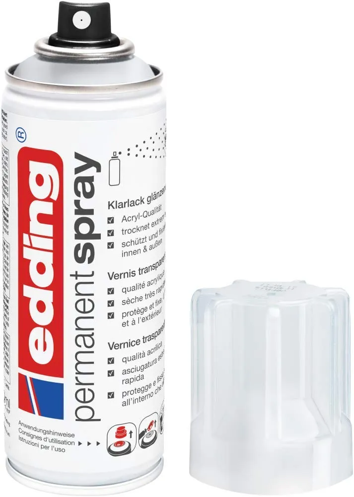 edding 5200 Spray Permanente Lacca Trasparente Lucido, 200 ml - immagine 1