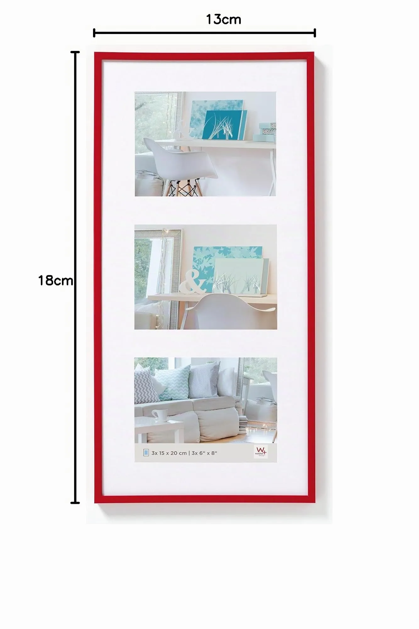 Walther Design New Lifestyle Cornice Rossa, 3x 13x18 cm, Plastic Frame with Passe-partout, KV338R - immagine 10