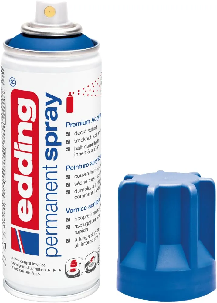Edding 5200 Spray Permanente, Blu Genziana Opaco, 200 ml, Vernice Acrilica - immagine 1