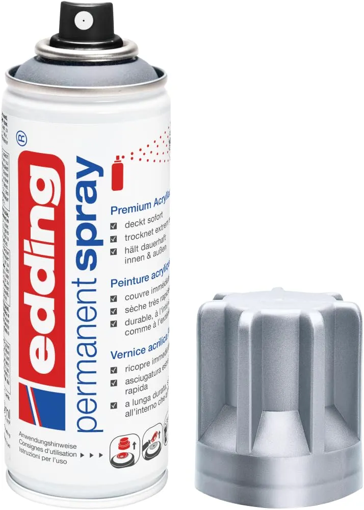 Edding 5200 Spray Permanente, Argento Opaco, 200 ml - immagine 1