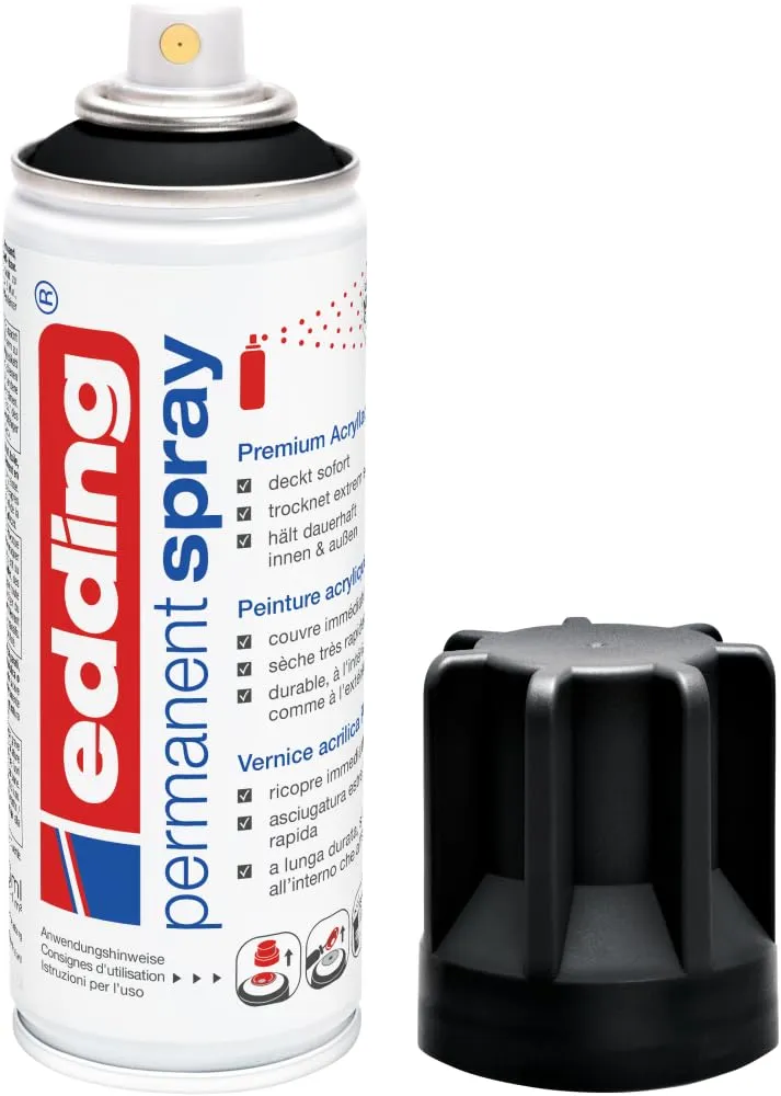Edding 5200 Spray Permanente, Nero Opaco, 200 ml, Vernice Acrilica - immagine 1