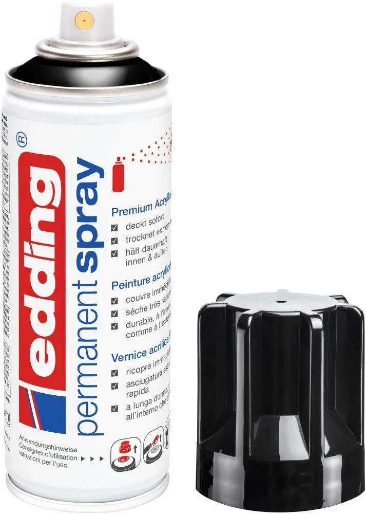 Edding 5200 Spray Permanente, Nero Lucido, 200 ml - immagine 1