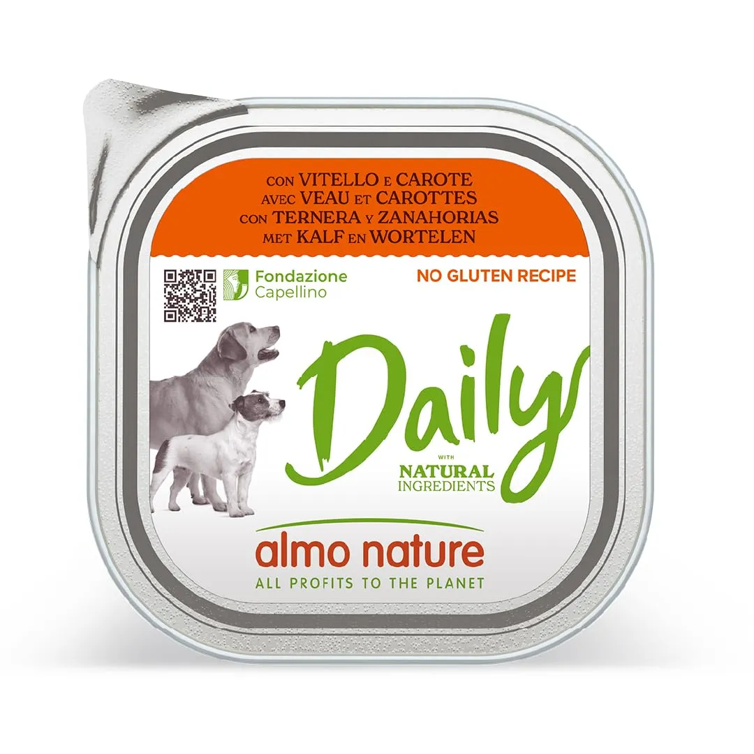 Almo Nature Daily Alimento Umido per Cani Adulti con Vitello e Carote - 300g, Confezione da 9 - immagine 1