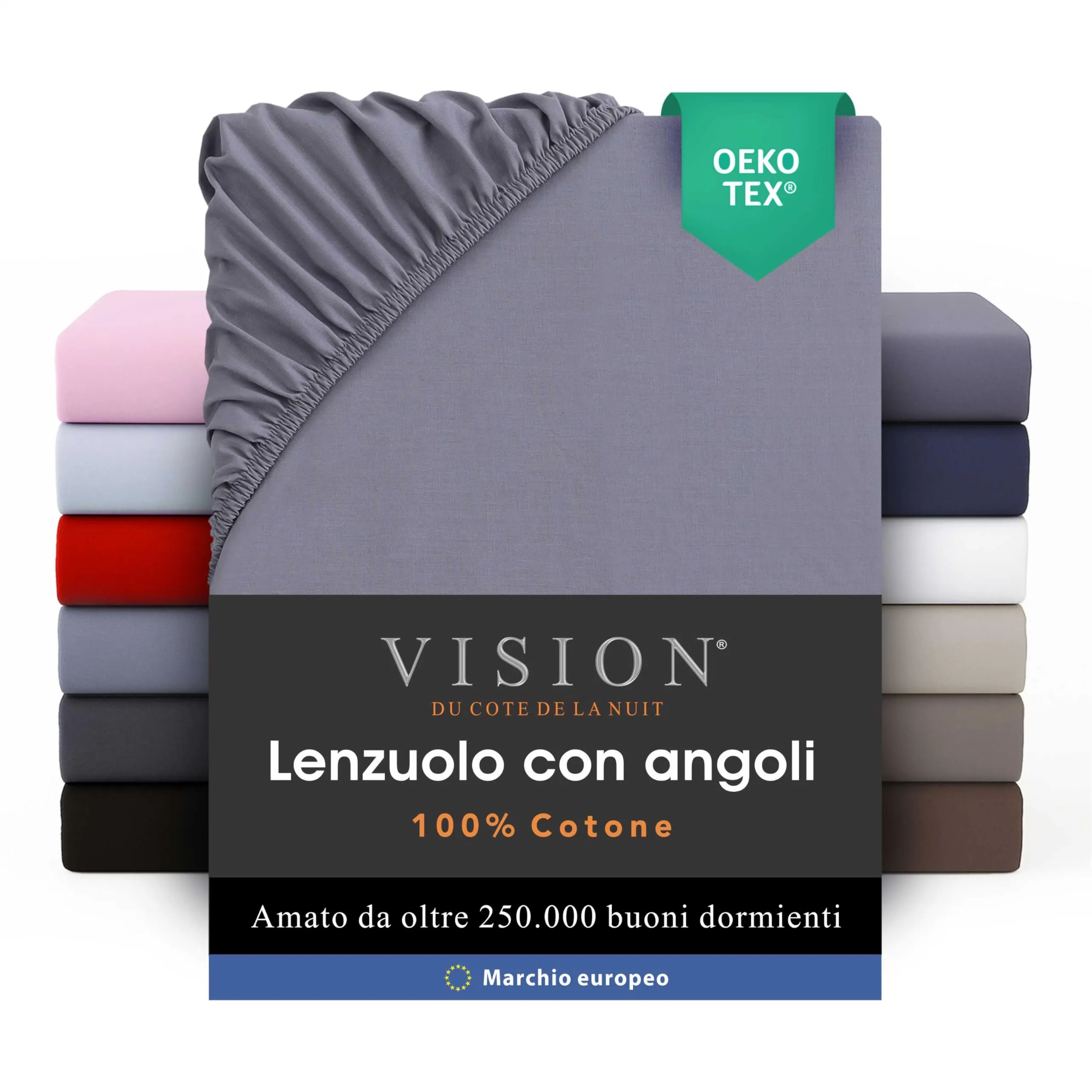 VISION Lenzuolo con angoli in cotone per letto singolo, 90 x 190 cm, grigio - immagine 1