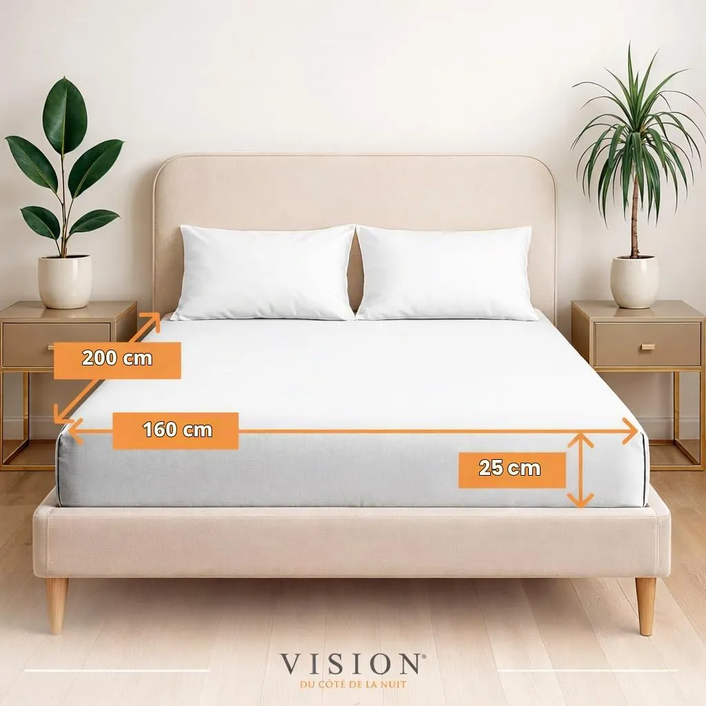 VISION Lenzuolo con angoli 100% cotone, Letto matrimoniale 160 x 200 cm, Bianco - immagine 2