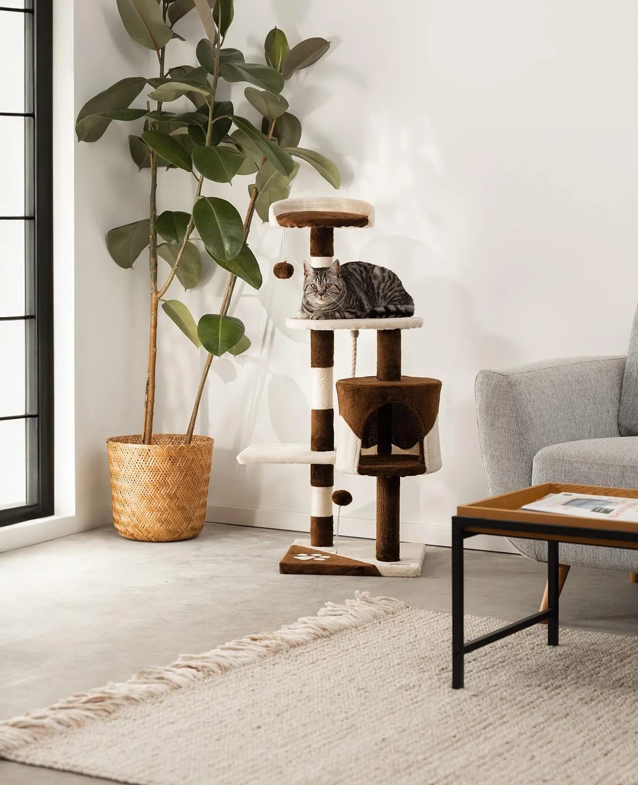 lionto Tiragraffi con Grotta e Colonne, 4 Livelli, 112 cm, Marrone/Beige - immagine 2