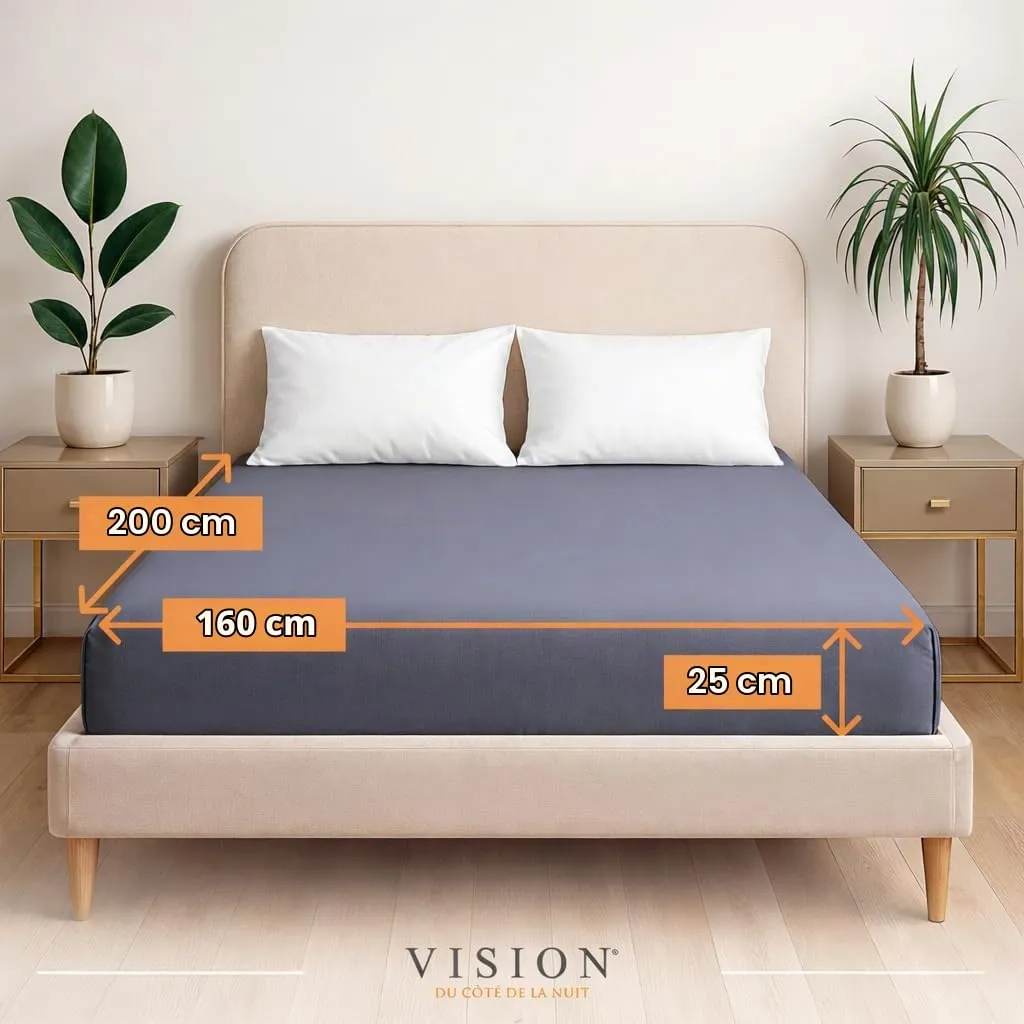 VISION Lenzuolo con angoli 100% cotone, Letto matrimoniale 160 x 200 cm, Grigio - immagine 2