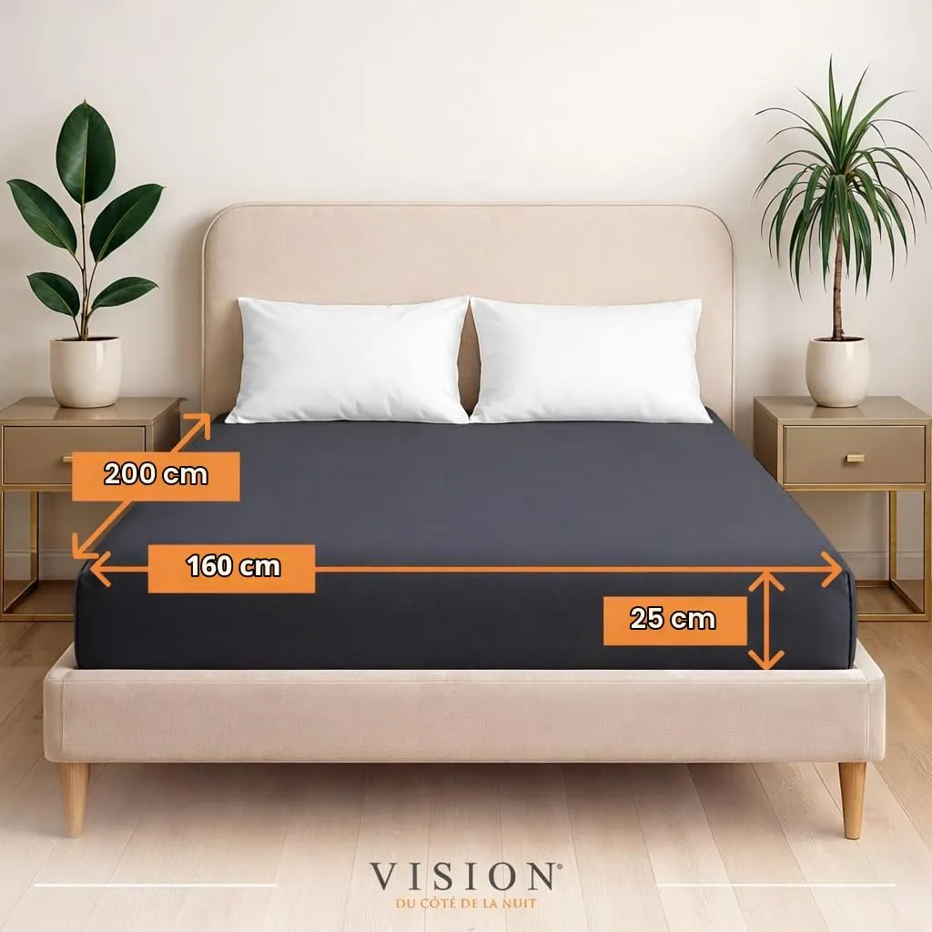 VISION Lenzuolo con angoli 100% cotone per letto matrimoniale 160 x 200 cm, grigio scuro - immagine 2