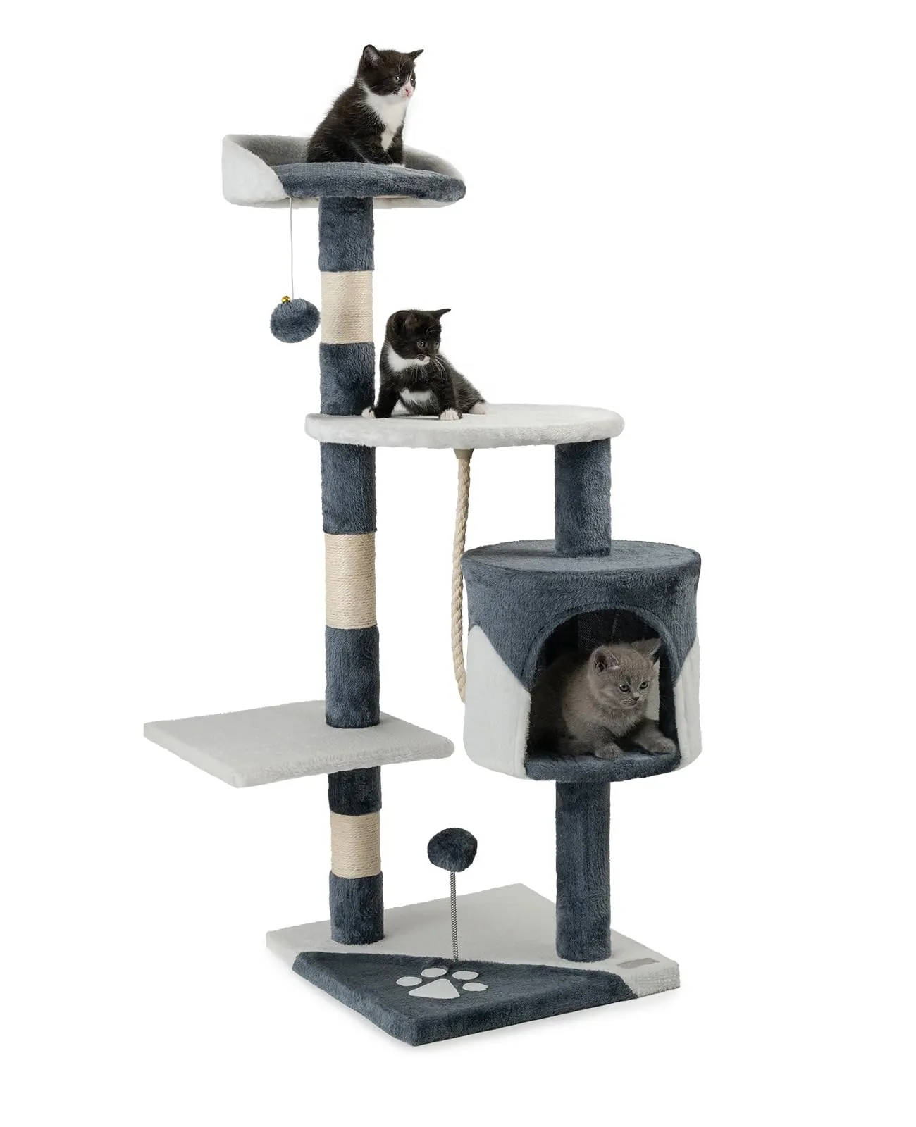 lionto Tiragraffi con Grotta e Colonne, 4 Livelli, 112 cm, Grigio/Bianco - immagine 1