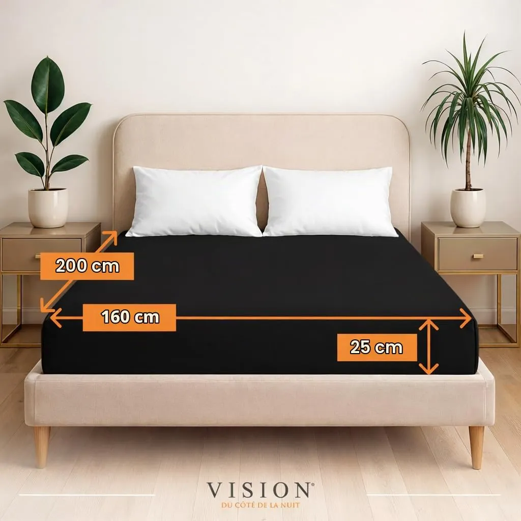 VISION Lenzuolo con angoli in 100% cotone, 160 x 200 cm, Nero - immagine 2