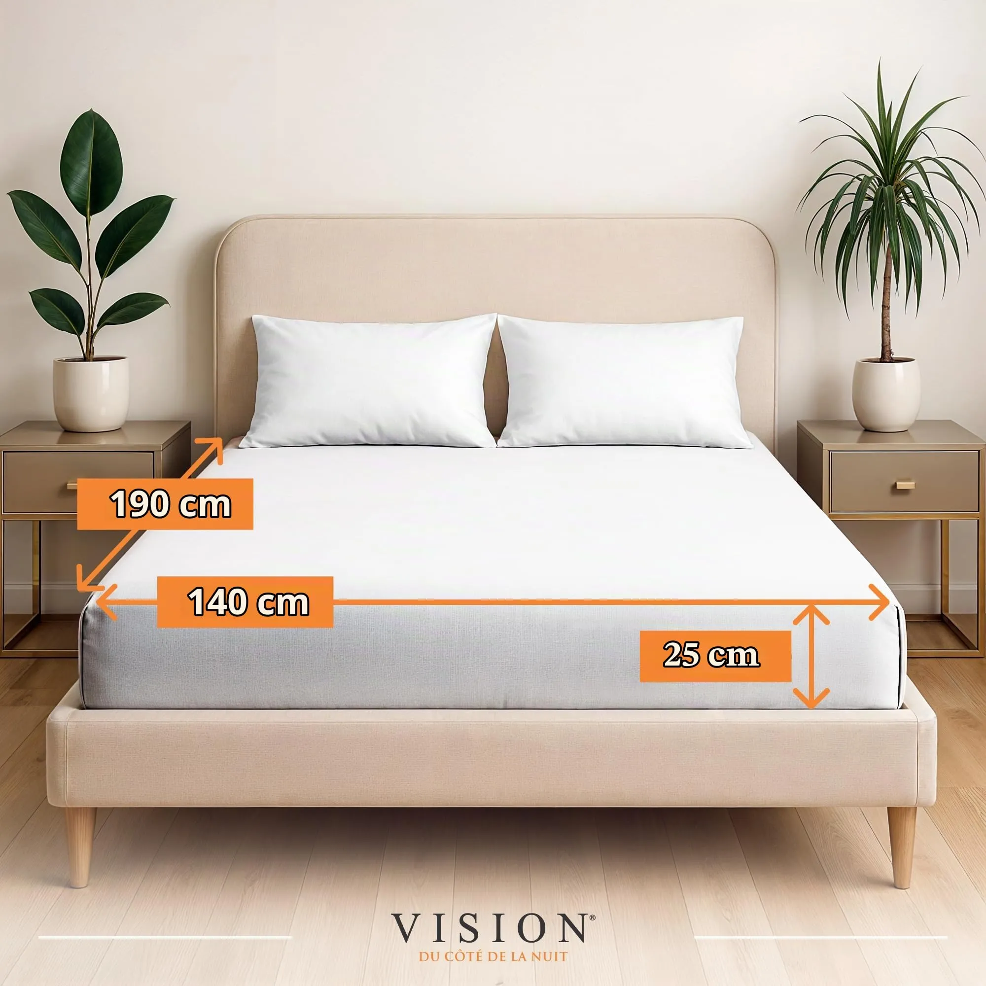 VISION Lenzuolo con angoli 100% cotone, 140 x 190 cm, Bianco - immagine 2