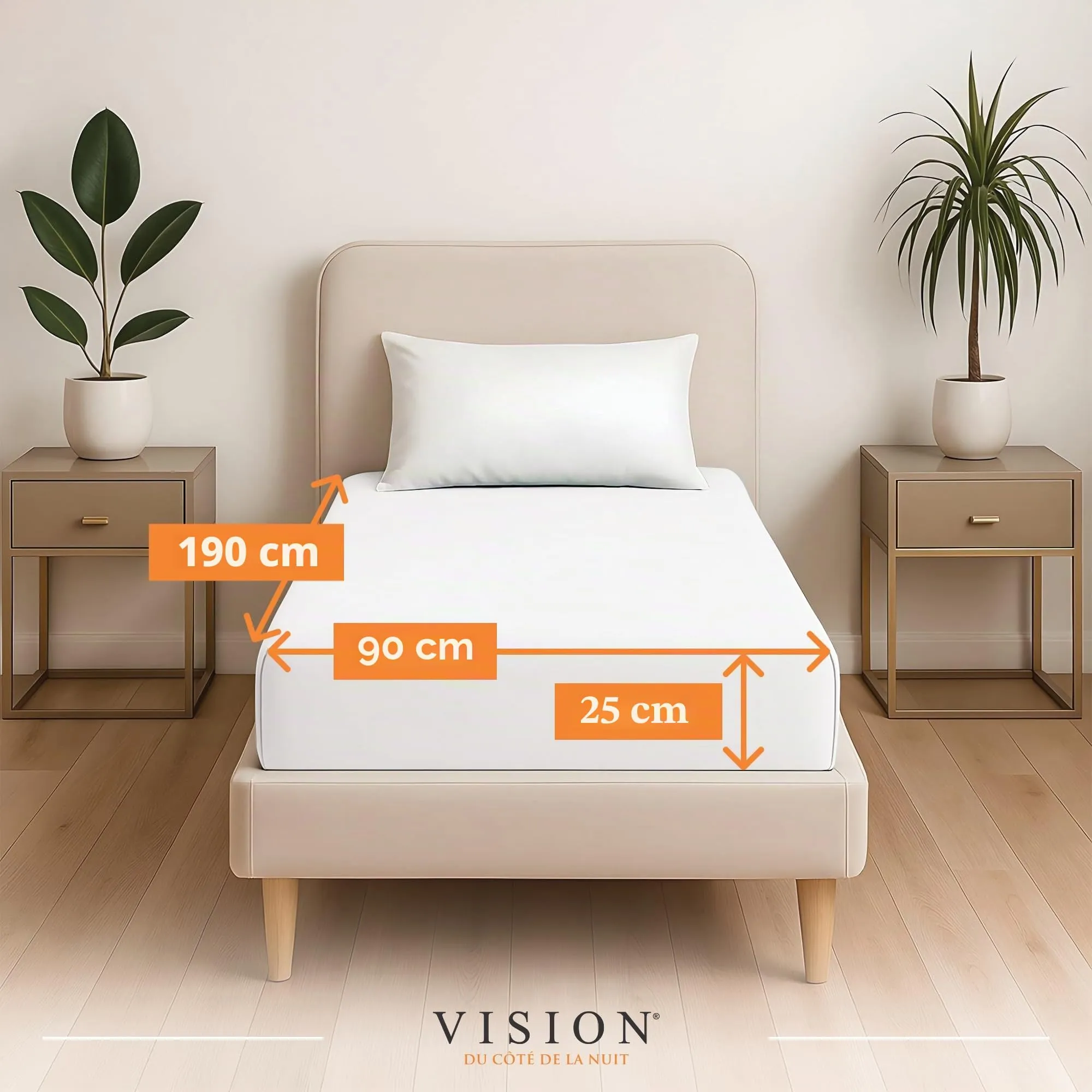 VISION Lenzuolo con angoli 100% cotone, Letto singolo 90 x 190 cm, Bianco - immagine 2