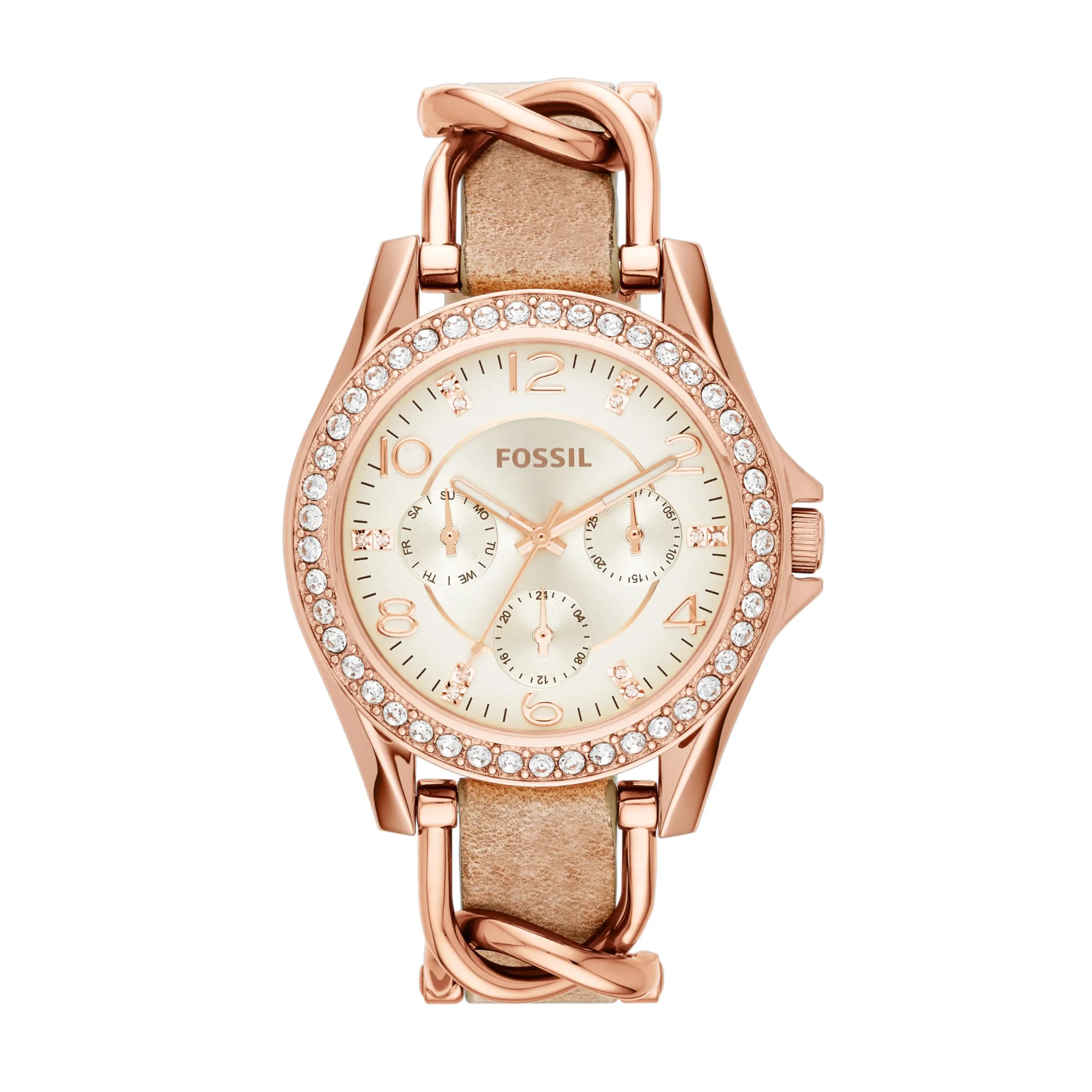 Fossil Riley Donna Multifunzione ES3466 - Acciaio Inossidabile Oro Rosa 38 mm e Pelle Beige - immagine 1