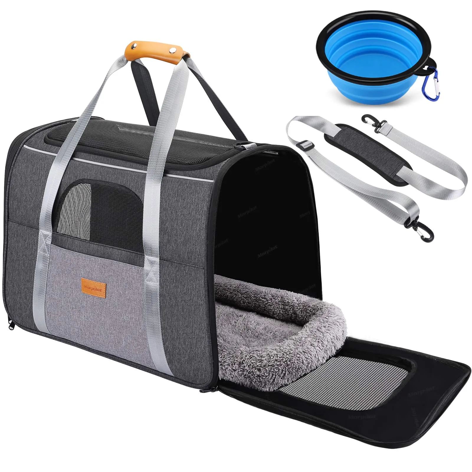 Morpilot Trasportino per Gatti e Cani fino a 9 kg, Pieghevole, 47x32x36cm, Grigio/Nero - immagine 1