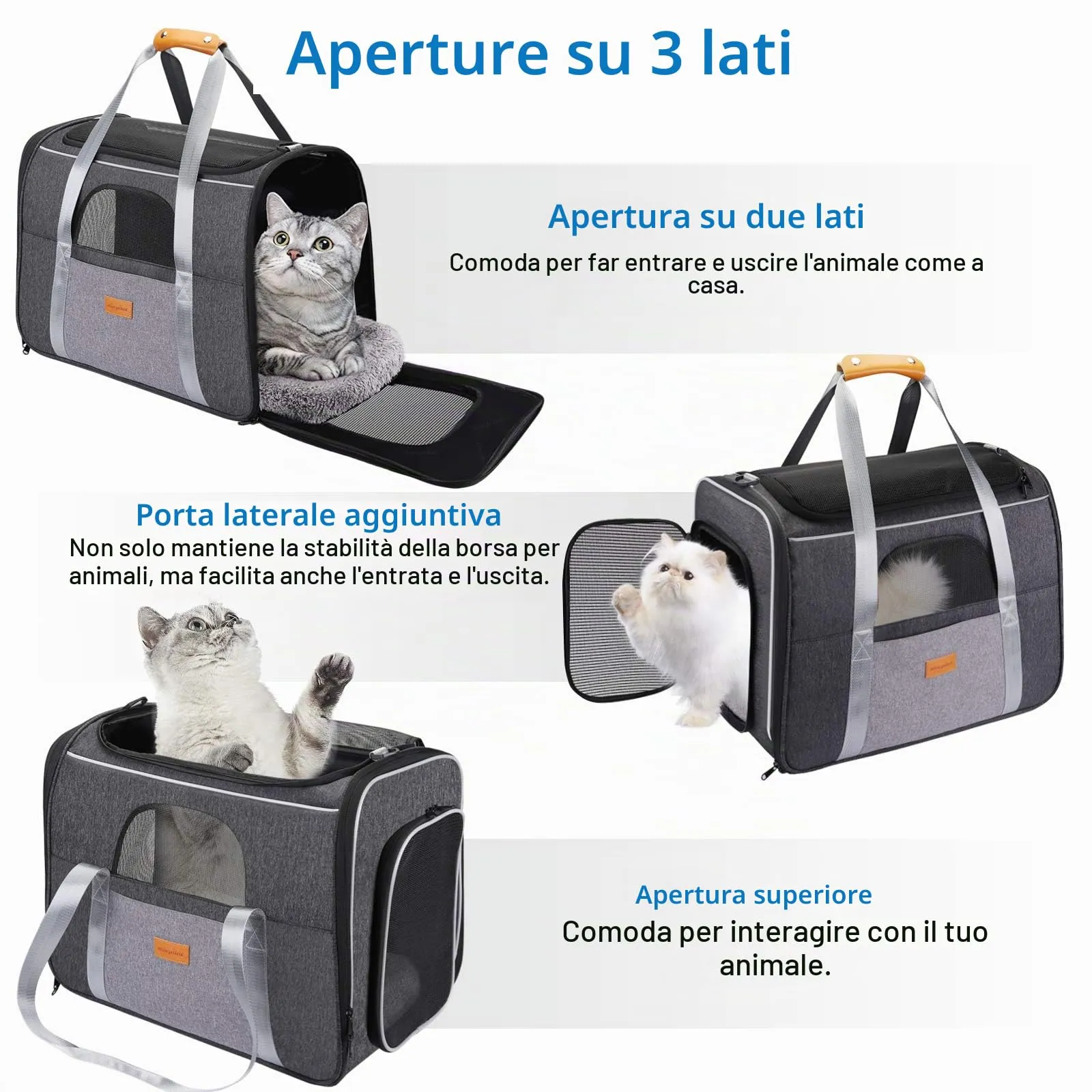 Morpilot Trasportino per Gatti e Cani fino a 9 kg, Pieghevole, 47x32x36cm, Grigio/Nero - immagine 2