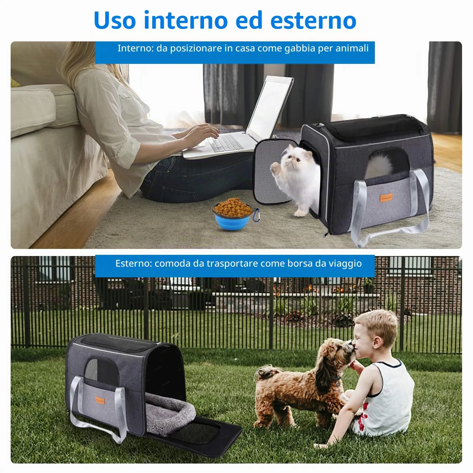 Morpilot Trasportino per Gatti e Cani fino a 9 kg, Pieghevole, 47x32x36cm, Grigio/Nero - immagine 6