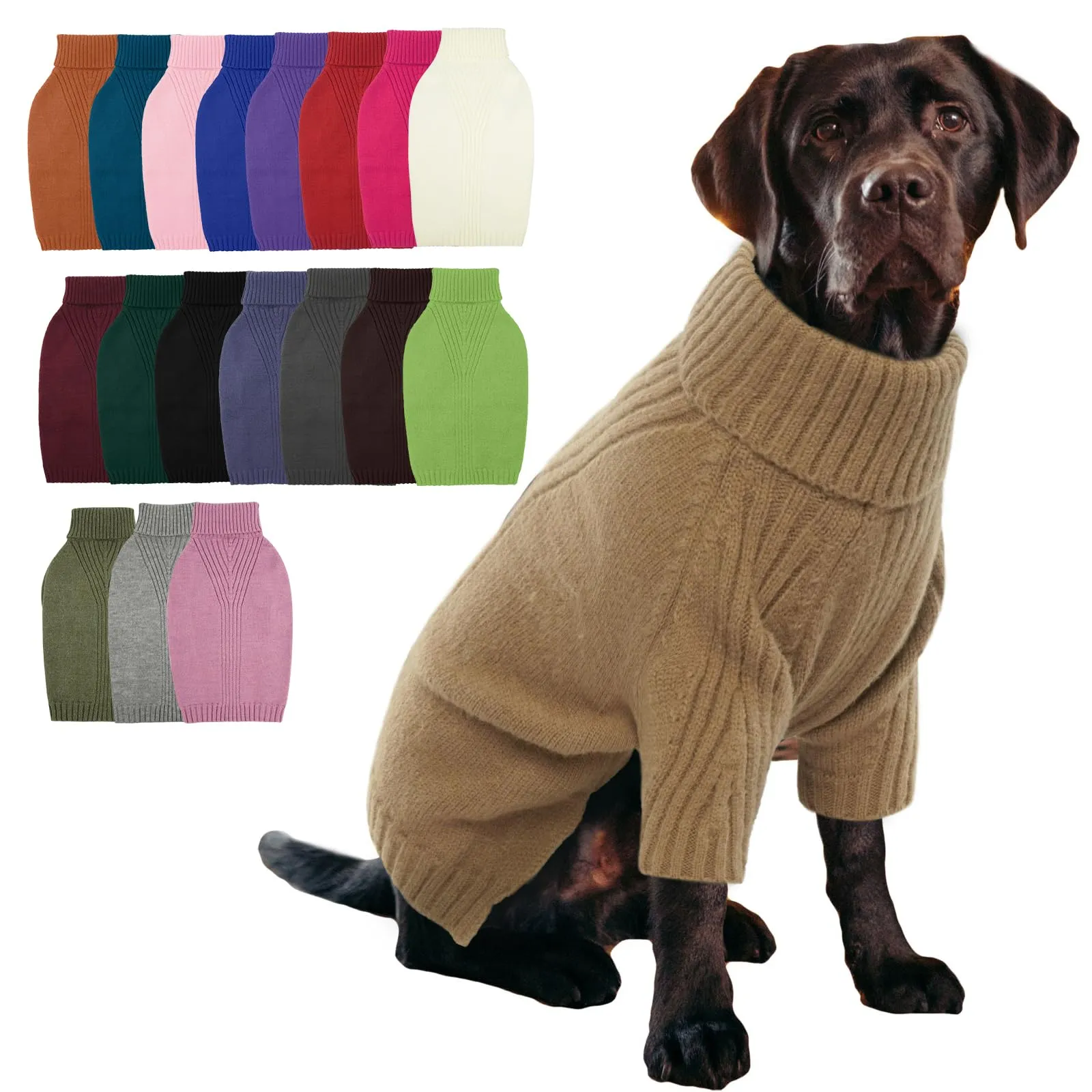 IECOii Maglione dolcevita invernale per cani e gatti, Camel, XXL - immagine 1