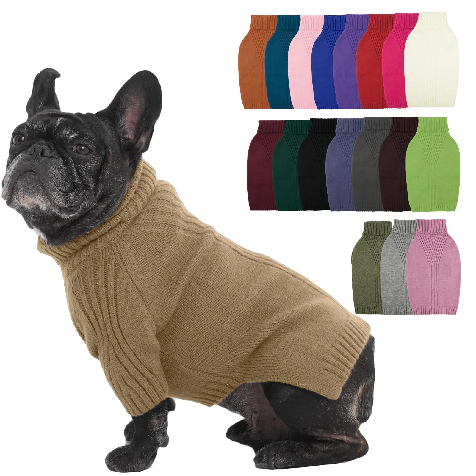IECOii Maglione Dolcevita per Cani e Gatti, Inverno, Taglia L, Camel - immagine 1