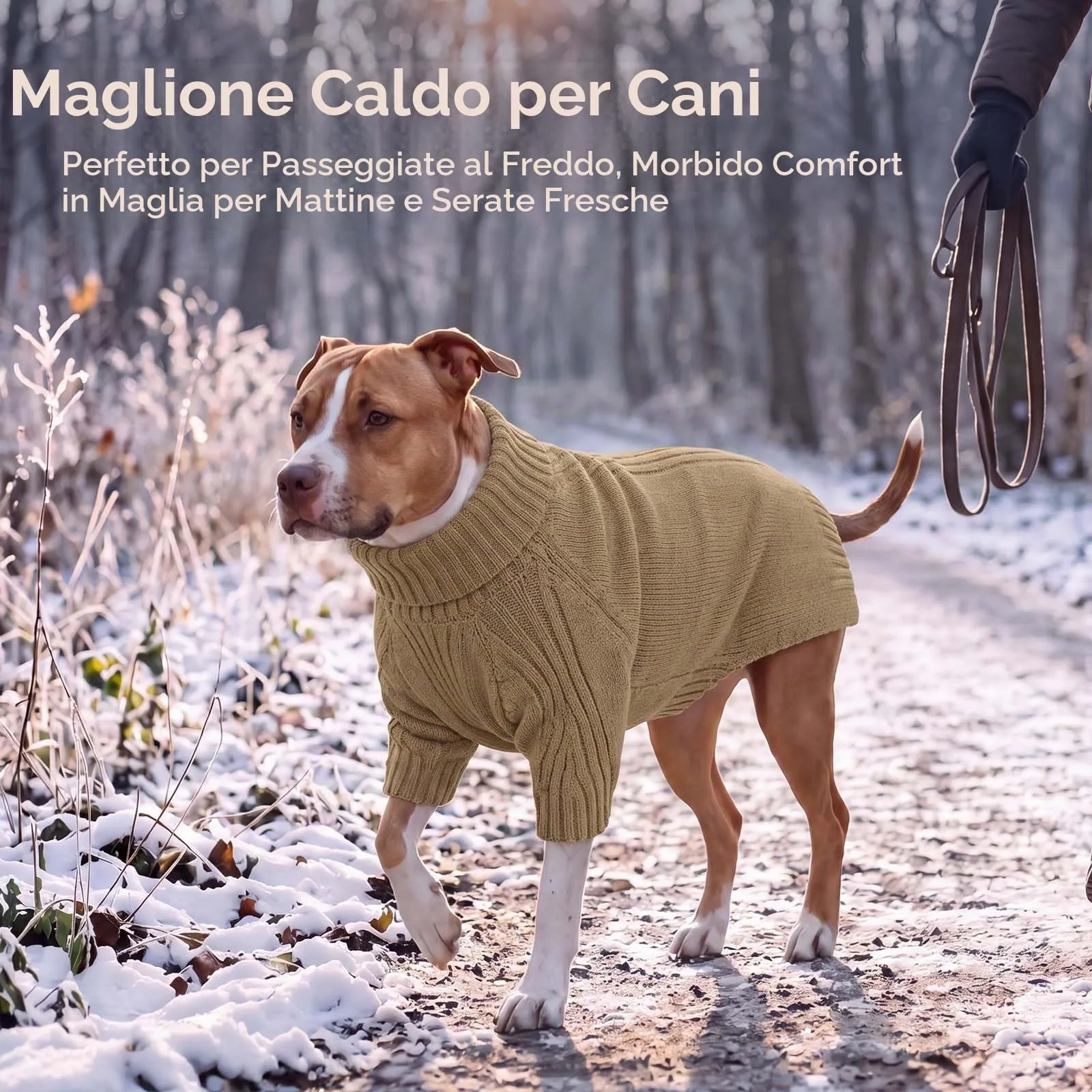 IECOii Maglione Dolcevita per Cani e Gatti, Inverno, Taglia L, Camel - immagine 5