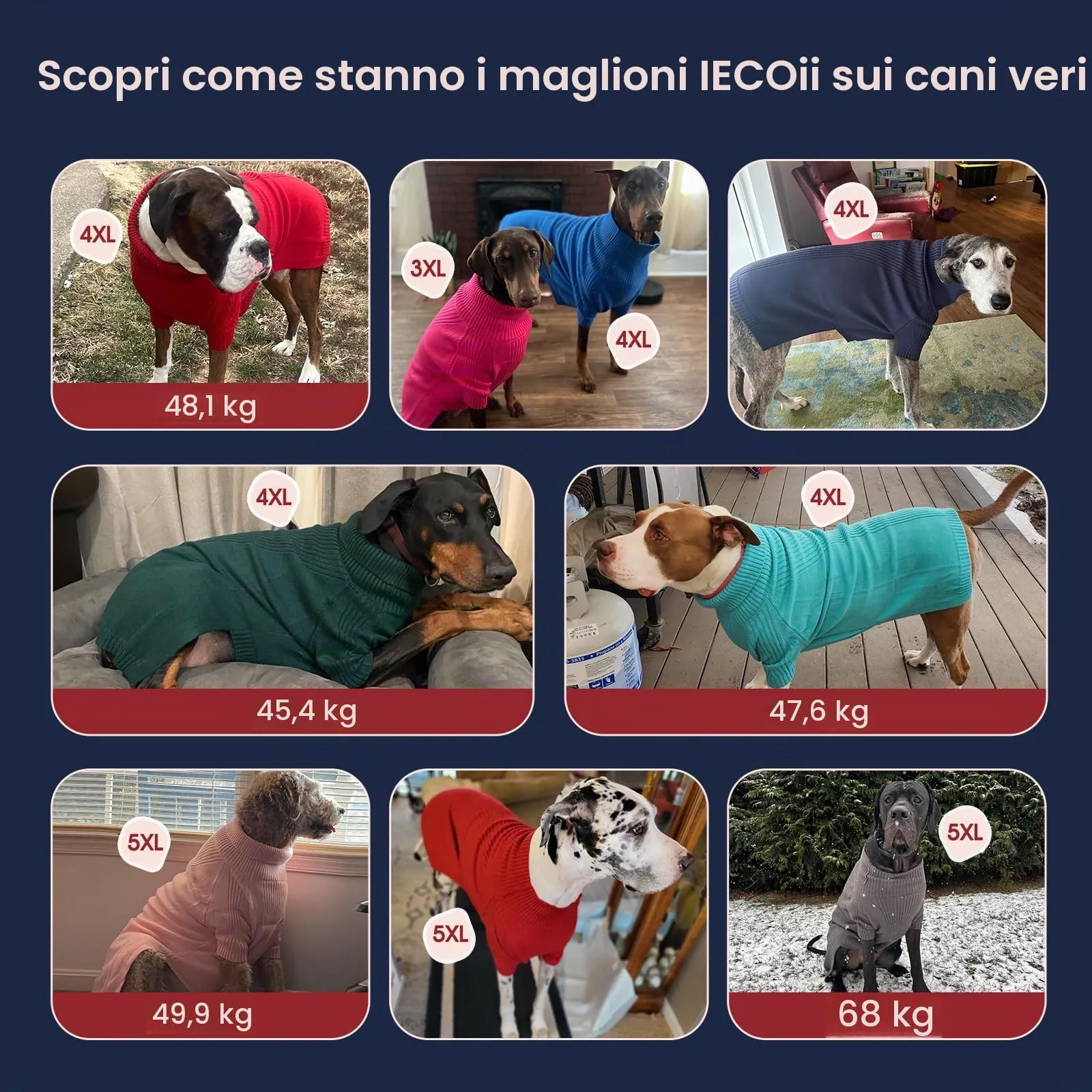 IECOii Maglione dolcevita invernale per cani e gatti, Verde, Taglia 4XL - immagine 8