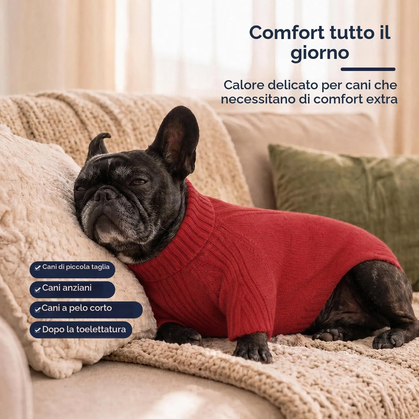IECOii Maglione Dolcevita per Cani e Gatti, Inverno Natale, Taglia XL, Rosso - immagine 4