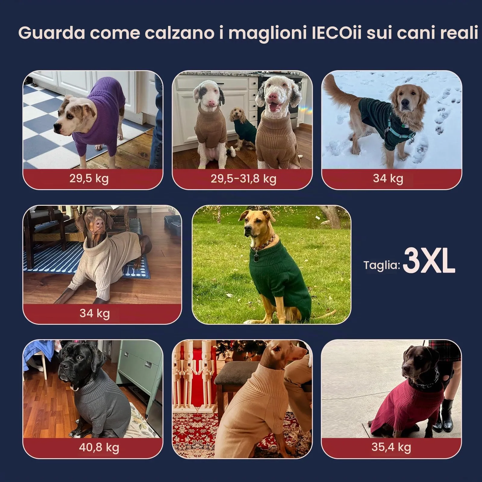 IECOii Maglione dolcevita invernale per cani e gatti, Rose-Red, Taglia XXXL - immagine 8