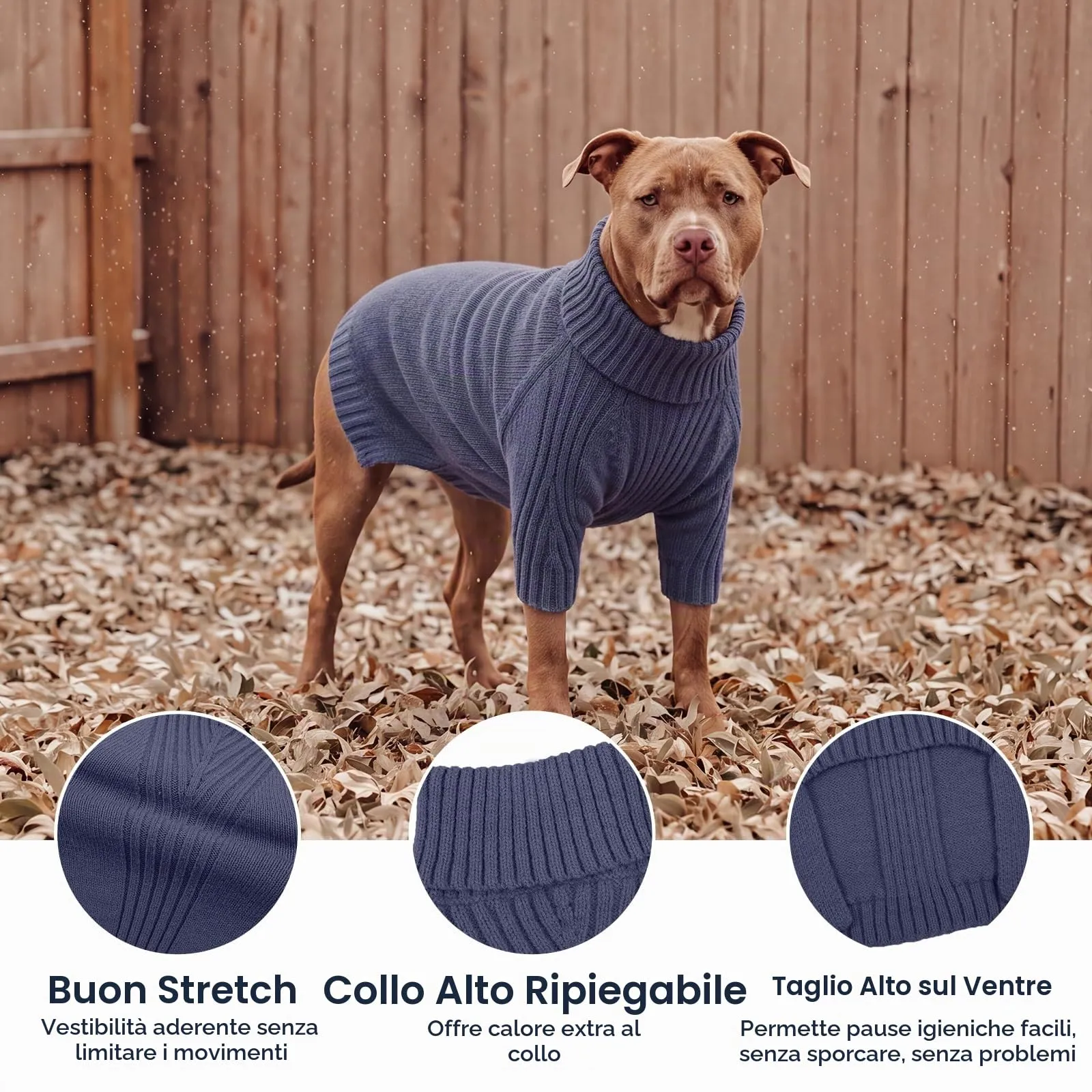 IECOii Maglione dolcevita per cani e gatti, invernale caldo per taglie piccole medie e grandi, Blu - immagine 3