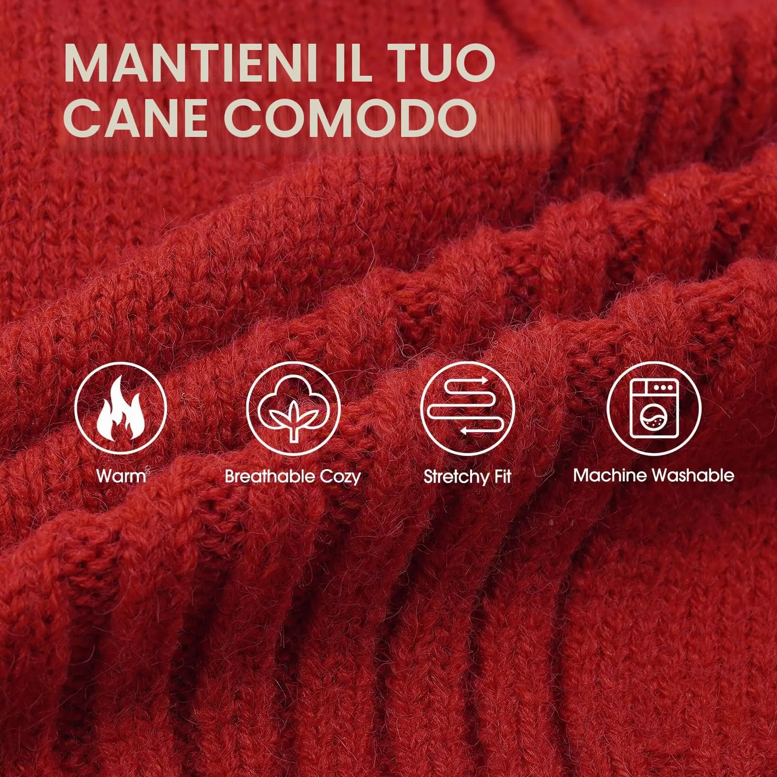 IECOii Maglione Dolcevita per Cani e Gatti, Inverno, Rosso, XXL - immagine 2