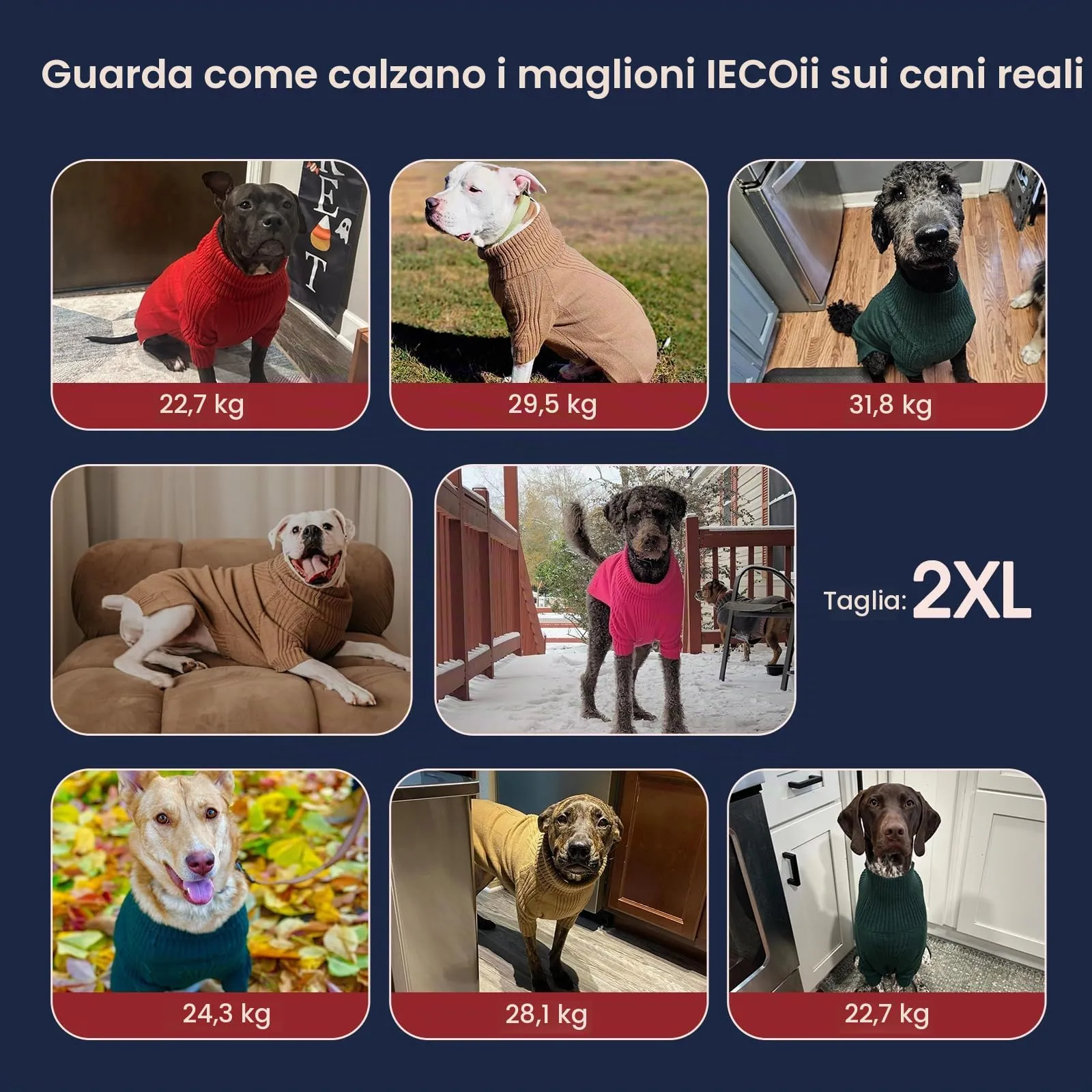 IECOii Maglione Dolcevita per Cani e Gatti, Inverno, Rosso, XXL - immagine 8