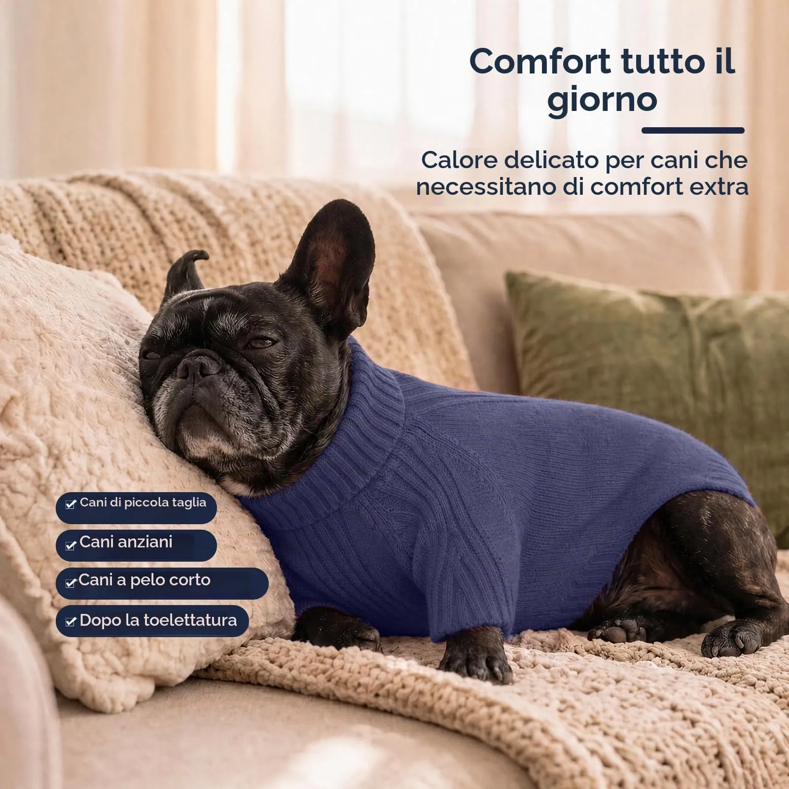 IECOii Maglione Dolcevita per Cani e Gatti, Blu, XL - immagine 4