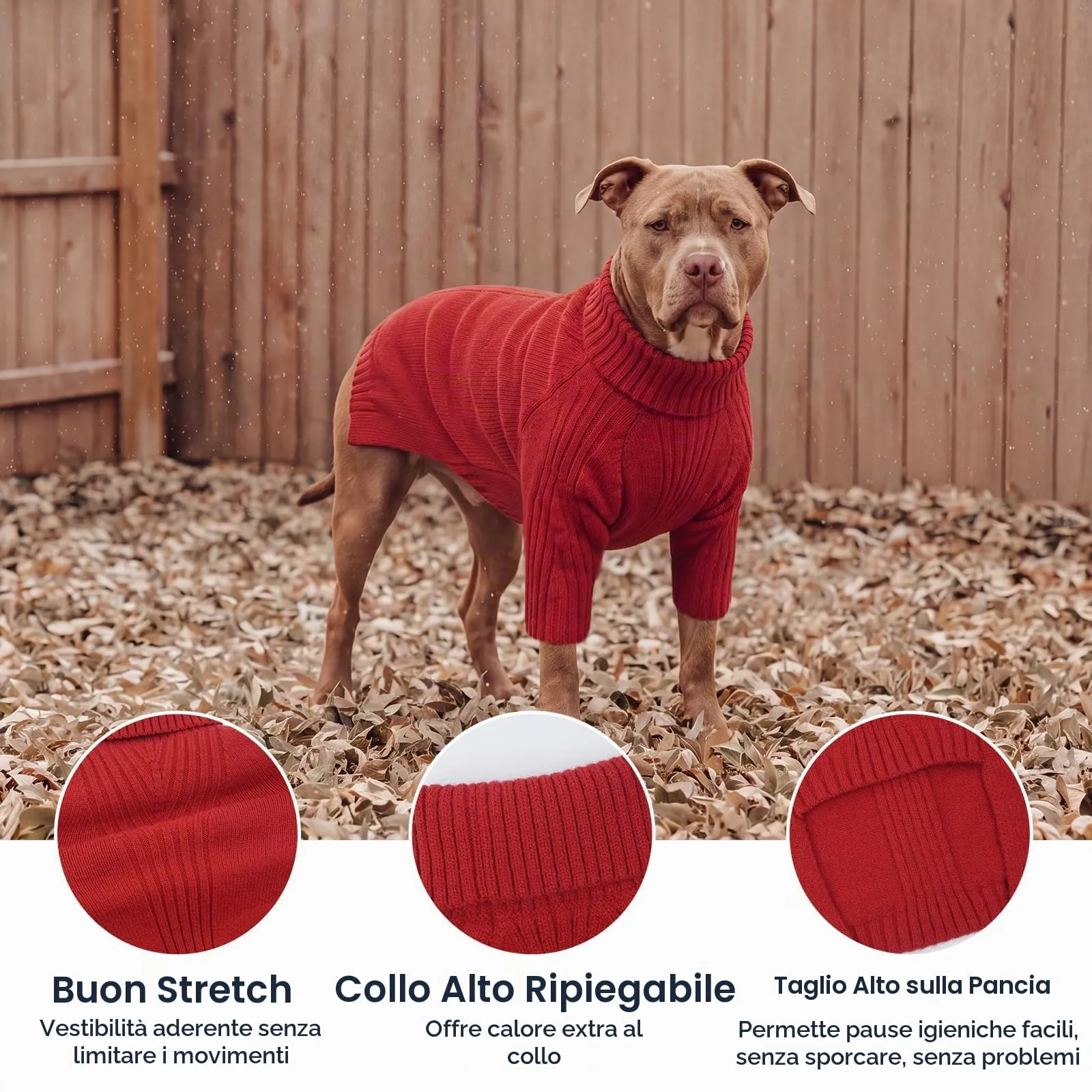 IECOii Maglione Dolcevita Invernale per Cani e Gatti, Taglia XXXXL, Rosso - immagine 3